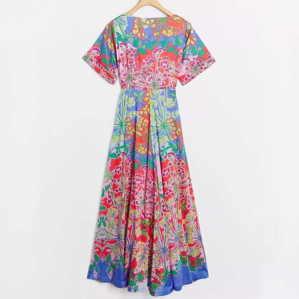 Anthropologie Amandine Maxi Dress M Medium Petite Blue Red Floral Pockets NWT - Picture 5 of 5